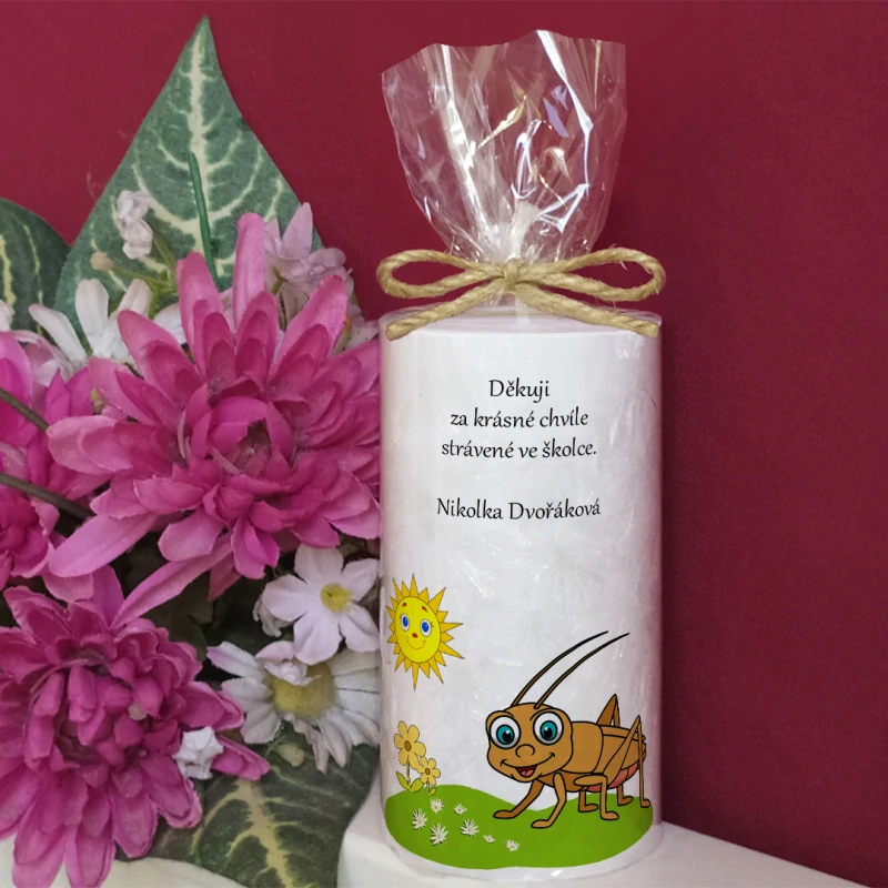 CVRČEK - palmová svíčka pro učitelku ze školky