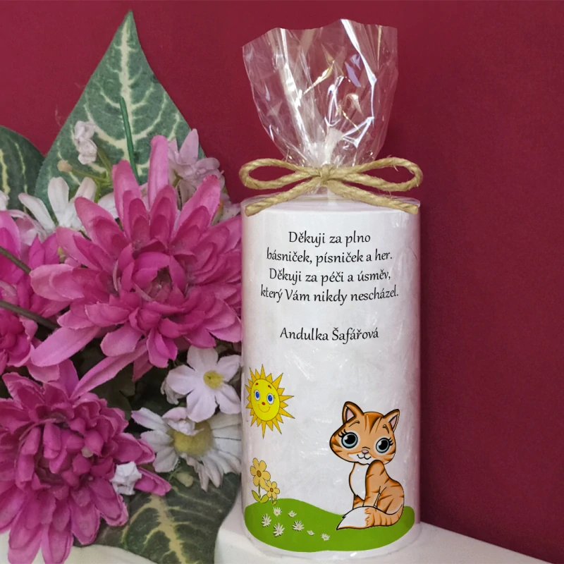 KOČIČKA - palmová svíčka pro učitelku ze školky