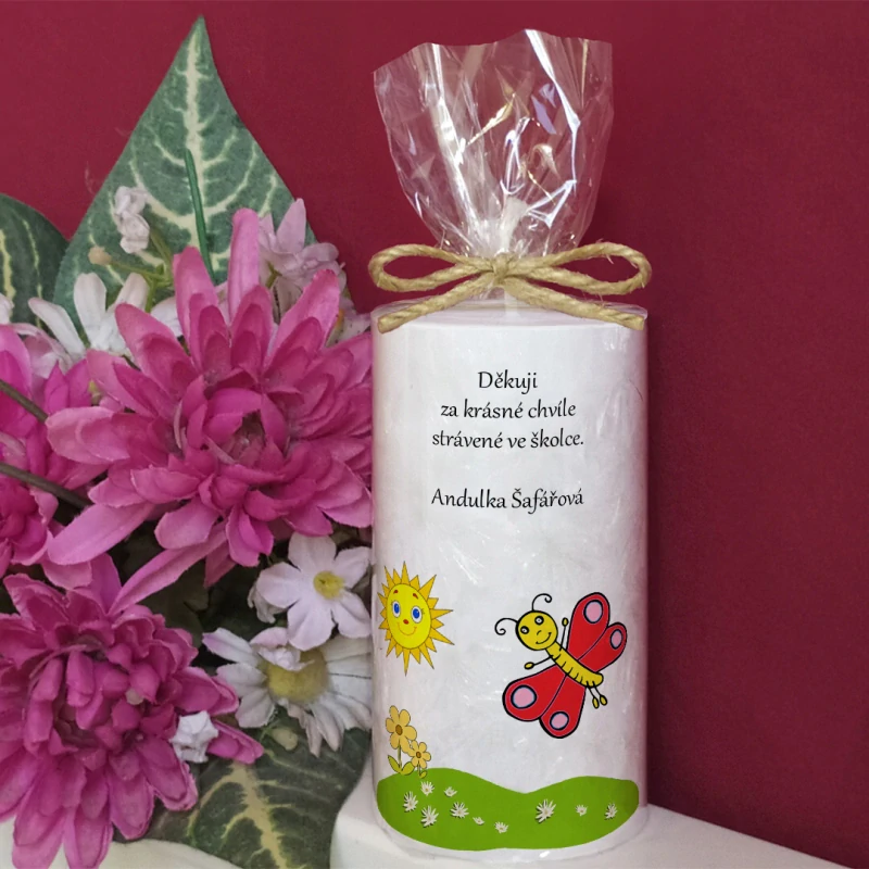 MOTÝLEK ČERVENÝ - palmová svíčka pro učitelku ze školky