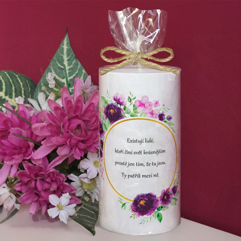 Svíčka PRO DCERU - fialové květy - různé texty