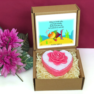 RYBIČKA I - svíčka SRDCE S RŮŽÍ pro paní učitelku