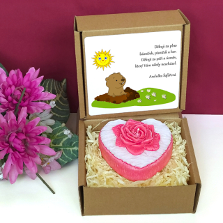 SYSEL - svíčka SRDCE S RŮŽÍ pro paní učitelku