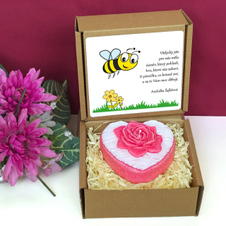 VČELKA - svíčka SRDCE S RŮŽÍ pro paní učitelku