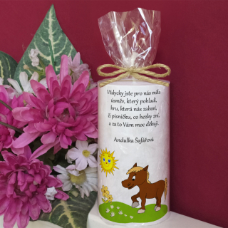 KONÍK  - palmová svíčka pro učitelku ze školky